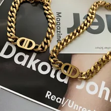 

Fashion Cuban Gold Thick Chain CD Letter Alloy Necklace Women's Personality Simple Niche Fashion Temperament Necklace Jewelry