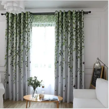

green leaves Window Blackout Curtains For Living room polyester Bedding room Drapes Cotinas para sala decorative