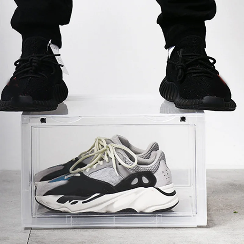 

Sneaker Display Box Organizers Wall Drop-Side Stackable Foldable Dust Free High Top Shoe Bin Holder Clear for Closet Shelf