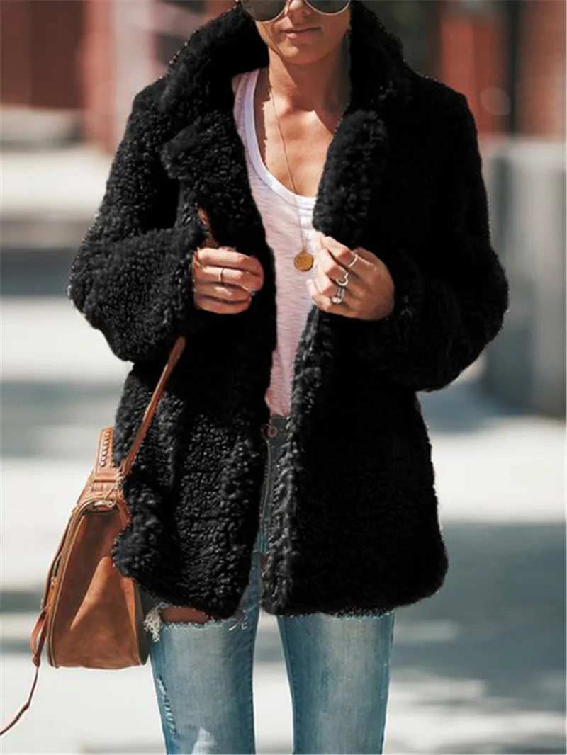 Зимнее теплое толстое пальто из искусственного меха с плюшевым мишкой, Женская пушистая куртка с длинным рукавом, верхняя одежда, черный, серый, темно-абрикосовый женский топ