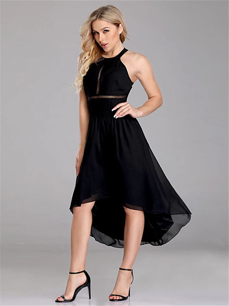 Это Yiya платье для выпускного вечера для девочек черный Холтер женские вечерние платья Высокое низкая длина элегантное женское платье De Soiree Формальные платья C475