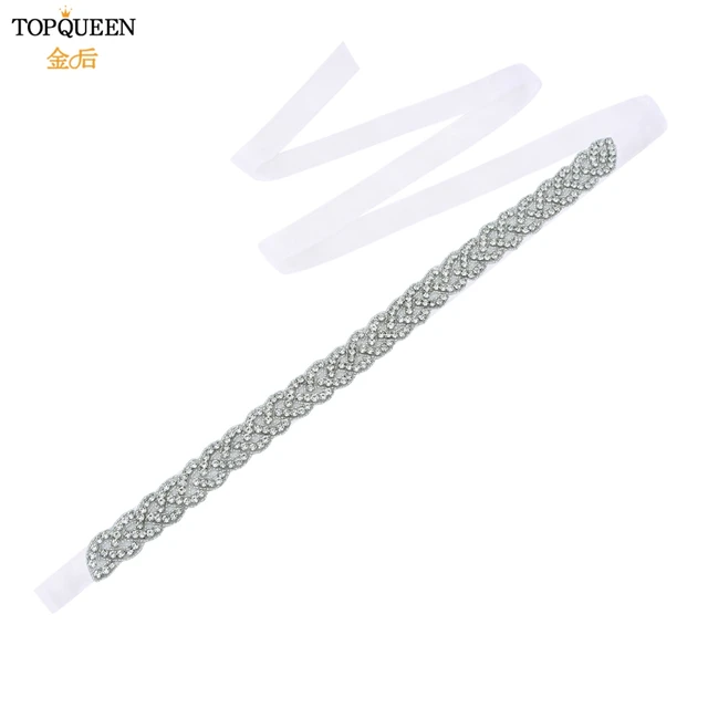 TOPQUEEN S216 Women's Rhinestones Belt Handmade Wedding Dresses Belt Marriage Bridal Ribbion Belts Wedding Bride Sash Party Belt organza white