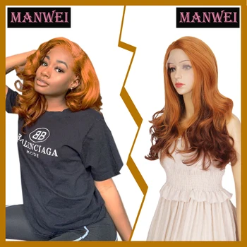

MANWEI daily party sexy Cosplay gradient pumpkin orange female synthetic lace wave curly wig pumpkin color