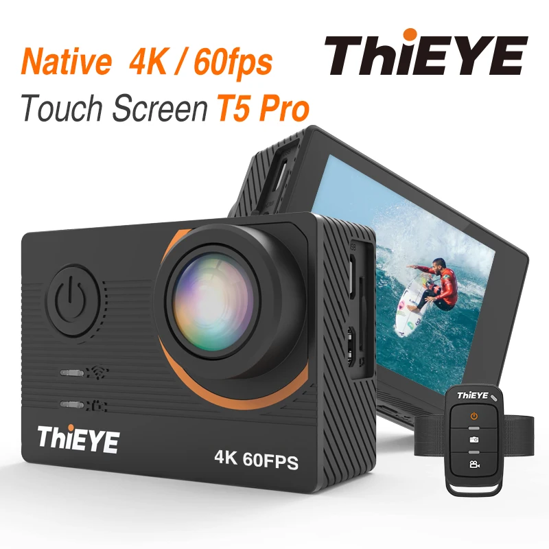 

ThiEYE T5 Pro Live Stream WiFi Action Camera 4K 60fps Touch Screen sport Cam with EIS Distortion Remote Control 60M Waterproof