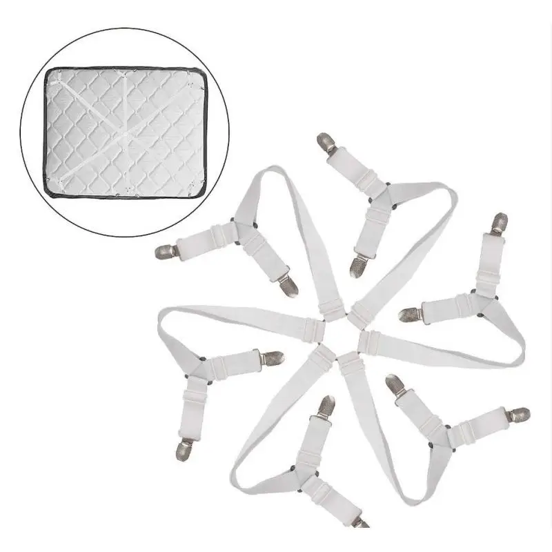 3 Way 6 Sides Adjustable Elastic Bed Sheet Holder Mattress Clip Fasteners Cover Blankets Grippers Fixing Non-Slip Strap