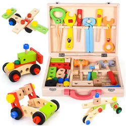 Boîte à outils en bois pour enfants, jeu de Simulation, développement de l'intérêt, démontage d'écrou, assemblage de vis, réparation de Simulation, outil de charpentier 