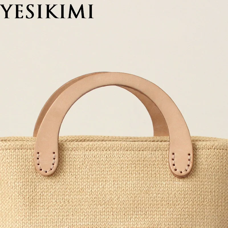 1 Pair Nature Genuine Leather Bag Handles Handcraft Short Strap DIY