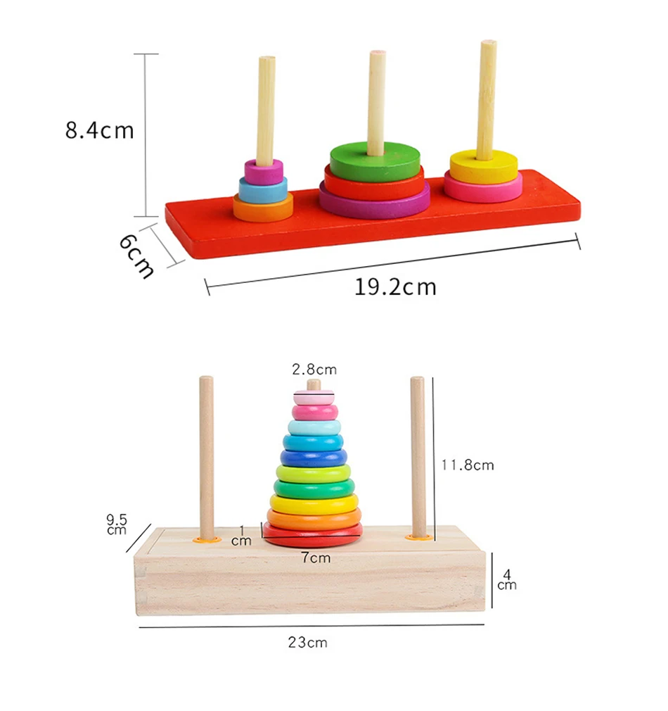 Деревянная Башня Ханоя Детские игрушки Монтессори игрушки головоломка творческие детские развивающие игрушки Красочные математические интеллект детские игрушки