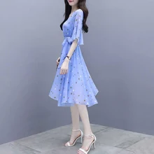 Женское летнее сексуальное платье с v-образным вырезом и коротким рукавом, принт со звездой, женское повседневное пляжное платье для отдыха