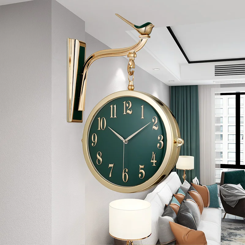 Vintage Design Wall Clock European Style Double Sided Golden Wall Clock