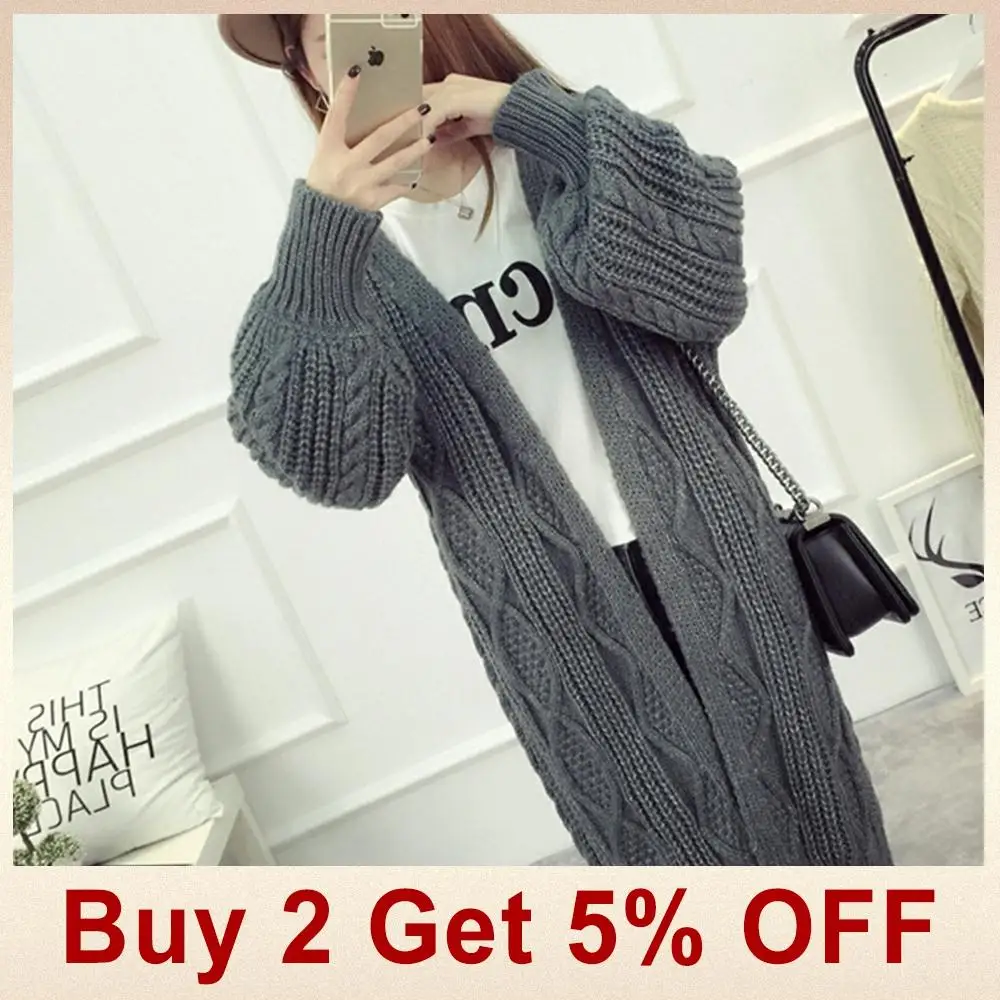 Jocoo Jolee Autumn Winter Female Long Cardigans Latern Sleeve Casual Knitted Long Coat Korean Sweater Oversized Thick Warm Coats