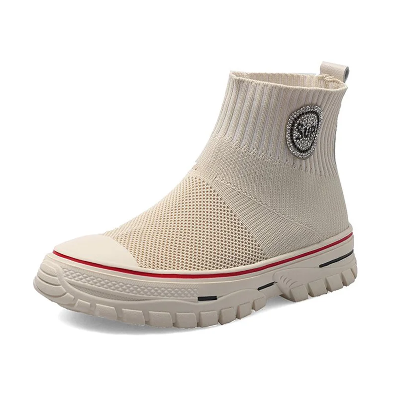 

2019 Autumn Boots Women Ankle Fashion Short Causal Boot Breathable Slip-on Booten Platform Female Shoes XWX7368