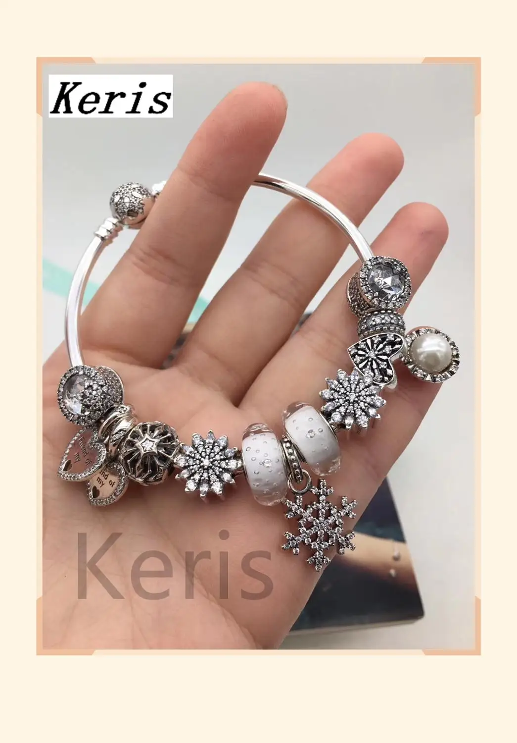 

High Quality 1:1 100% Silver Heart Print Snowflake String Bracelet First Choice For Gift Free Package