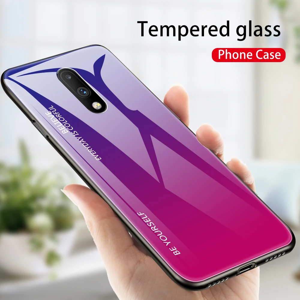 Градиентный чехол для OnePlus 7 7Pro 1+ 6 1+ 6 T One Plus 1+ 7 1+ 7Pro 6 6 T 6 T Жесткий ПК+ Силиконовый мягкий чехол для телефона из закаленного стекла - Цвет: DBlue