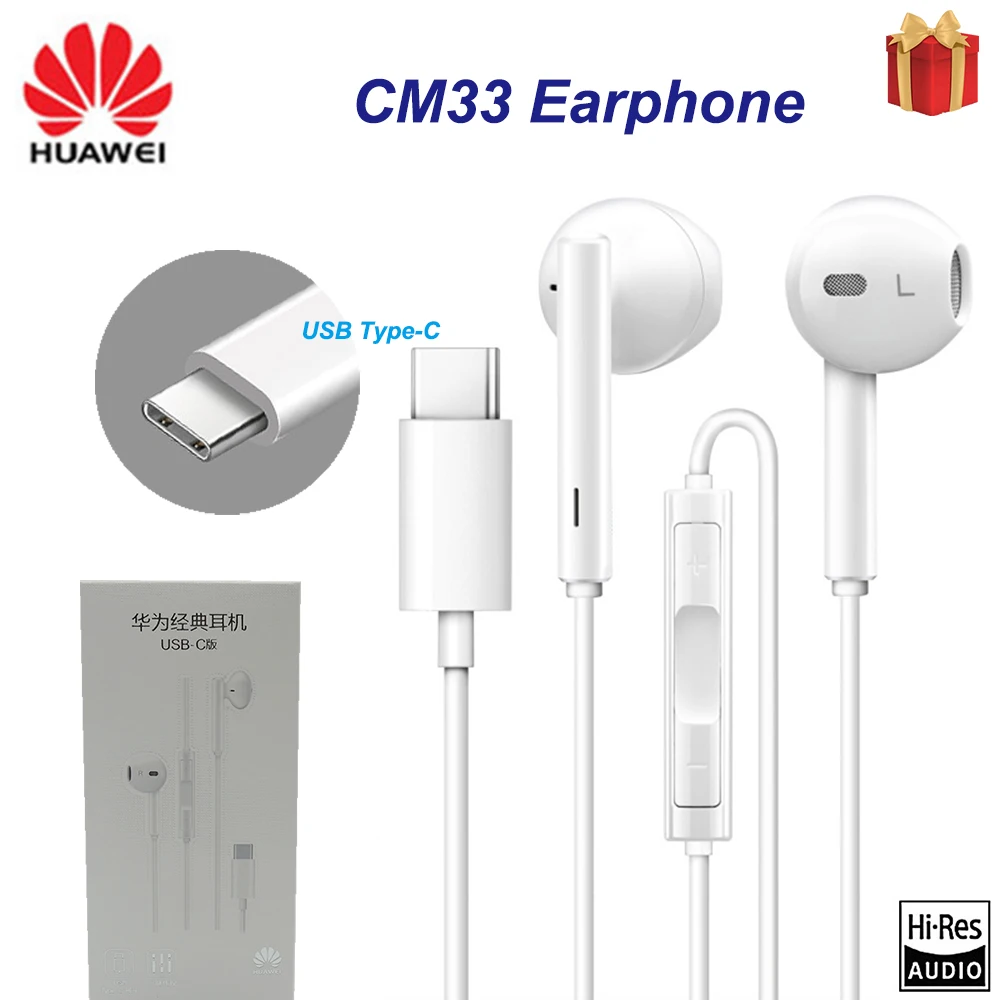 Оригинальные наушники HUAWEI CM33 USB Type C вкладыши гарнитура с микрофоном для Mate 10 Pro 20 X