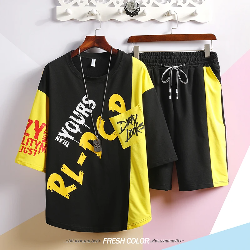 Шорты + футболка 2 комплекта мужской летний Повседневный Спортивный костюм