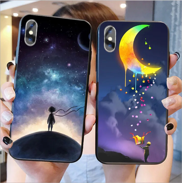 For iPhone X XS MAX XR Cartoon The Little Prince Soft silicone Cover Phone Case 11 Pro 6 6S 7 8 Plus black |