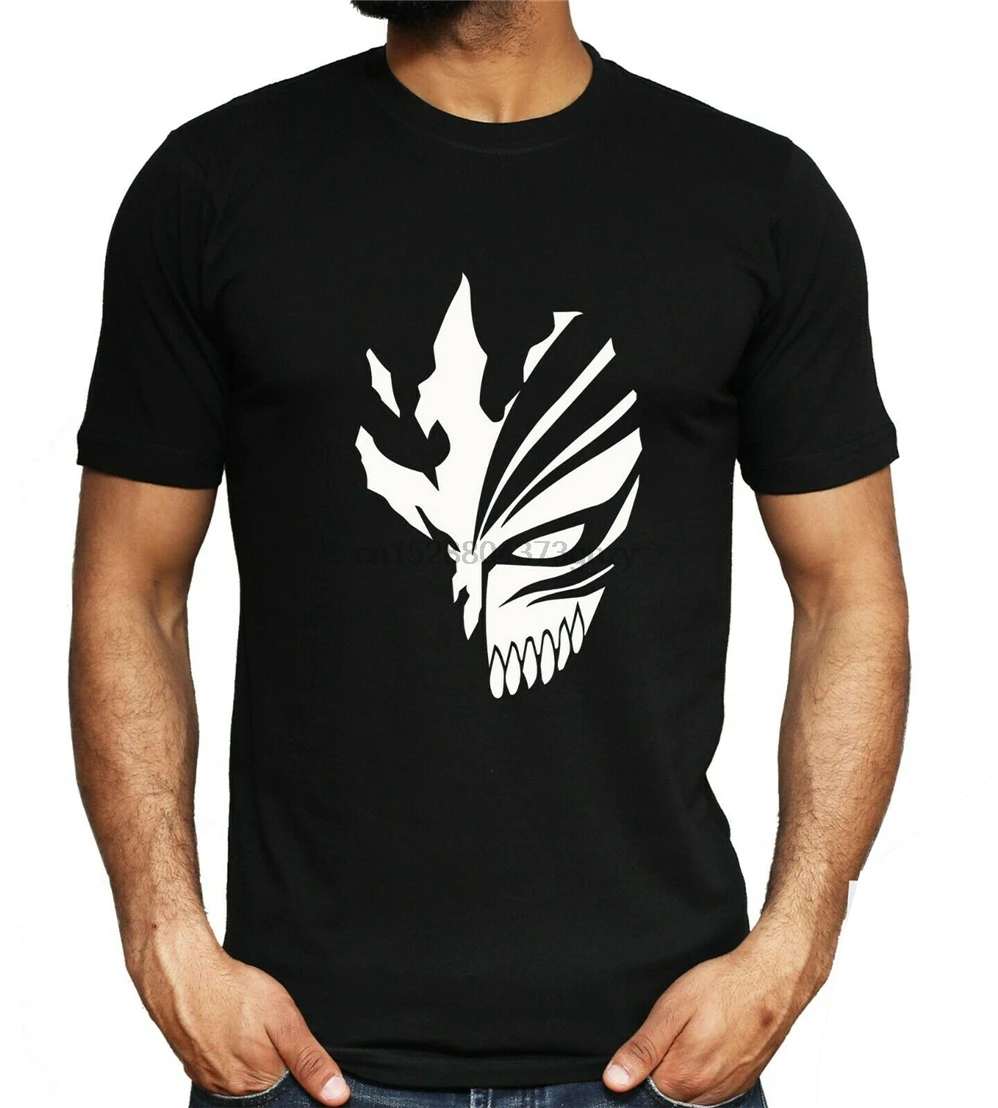 Bleach Hollow Mask T Shirt Ichigo Bankai Anime Cosplay Black Top Novelty Mens Cotton Customize Tee | Мужская одежда