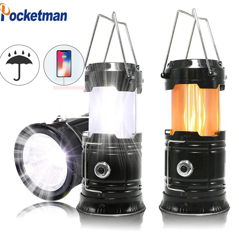 

Portable Bright Solar Tent Light Lantern Flashlight Flame Led Retractable lighting Camping Light Emergency Lantern 3aaaBattery