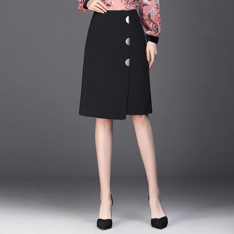 

2019 Spring And Autumn New Style High-waisted Irregular Skirt Mid-length A- line Skirt Black And White with Pattern Business Dre