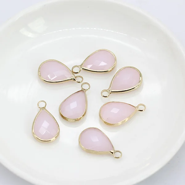 pink jade 12p10x14мм Ассорти каплевидные граненые обрамленные стеклянные очаровательные хрустальные подвески серьги ожерелье соединители ювелирных изделий платье бусины - Цвет: pink jade