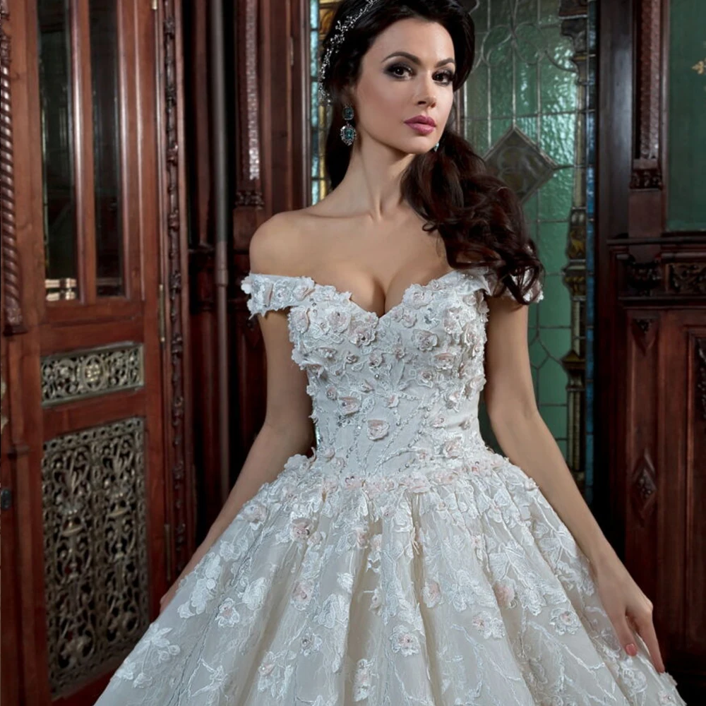 Gorgoeus, Свадебное бальное платье с длинным шлейфом, Vestido De Noiva Princesa, вырез лодочкой, короткий рукав, бисер, аппликация, кружево