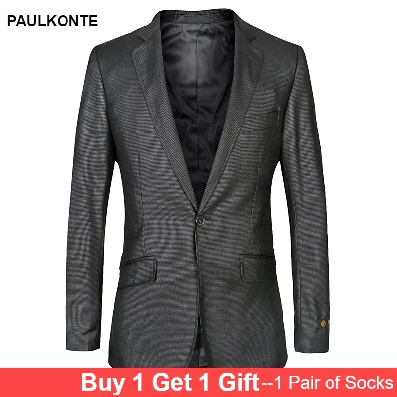 PAULKONTE Black Suit Jacket Mostly Male Business Casual Suit Jacket Wedding Coat Formal Wear Dress Jacket Slim Fit Male Blazer