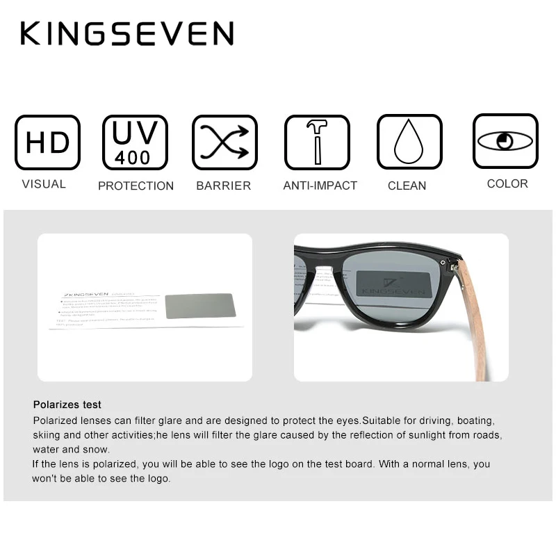 KINGSEVEN, черные солнцезащитные очки из орехового дерева, поляризационные солнцезащитные очки, мужские очки с защитой от уф400 лучей, деревянные оригинальные деревянные аксессуары