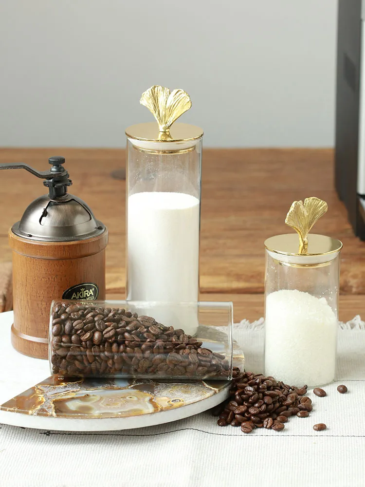 Чистый медный листок гинкго стекло запечатанные банки Европейский ретро свет роскошный цветок чай кофе жемчуг емкость для хранения пищи