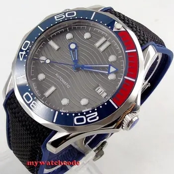

41mm bliger sterile grey wave dial sapphire glass blue red ceramic bezel automatic mens watch B248