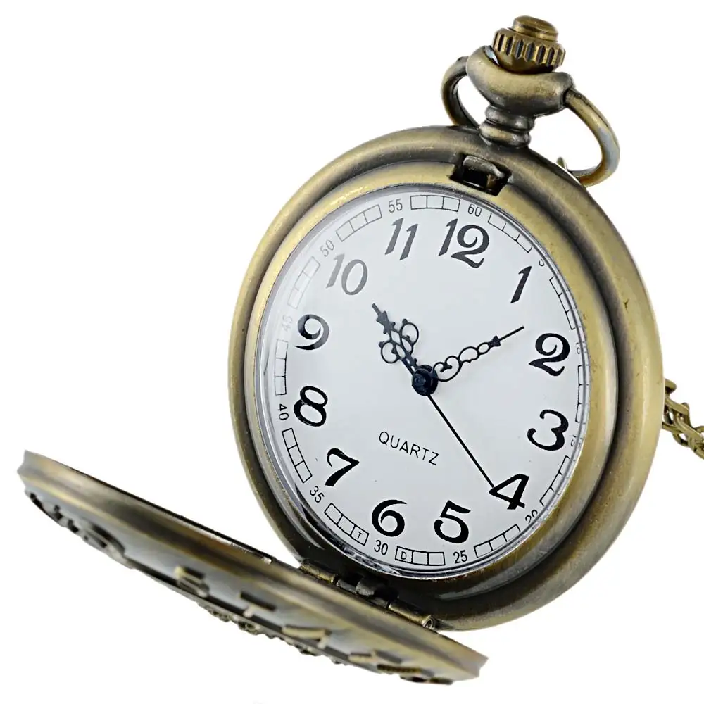 IBEINA Vintage Bronze Veteran Quartz Pocket Watch Classic Men Women Pendant Necklace Gift Clock