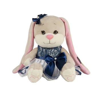 

Soft toy "Bunny Lin" in a blue and white dress with a bow, 25 cm