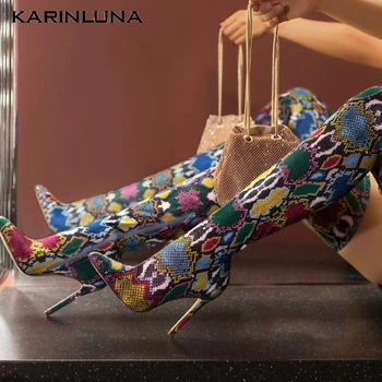 

Karinluna New Large Sizes 43 Fetish Thin High Heels Snake Printed Woman Shoes Sexy Party Over The Knee Boots