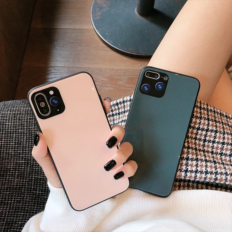 Fashion Plain Hard Glass Phone Case for Iphone 11 Pro Max X Xr Xs 7 8 Plus Solid Color Smooth Luxury Protective Cover Fundas | Мобильные