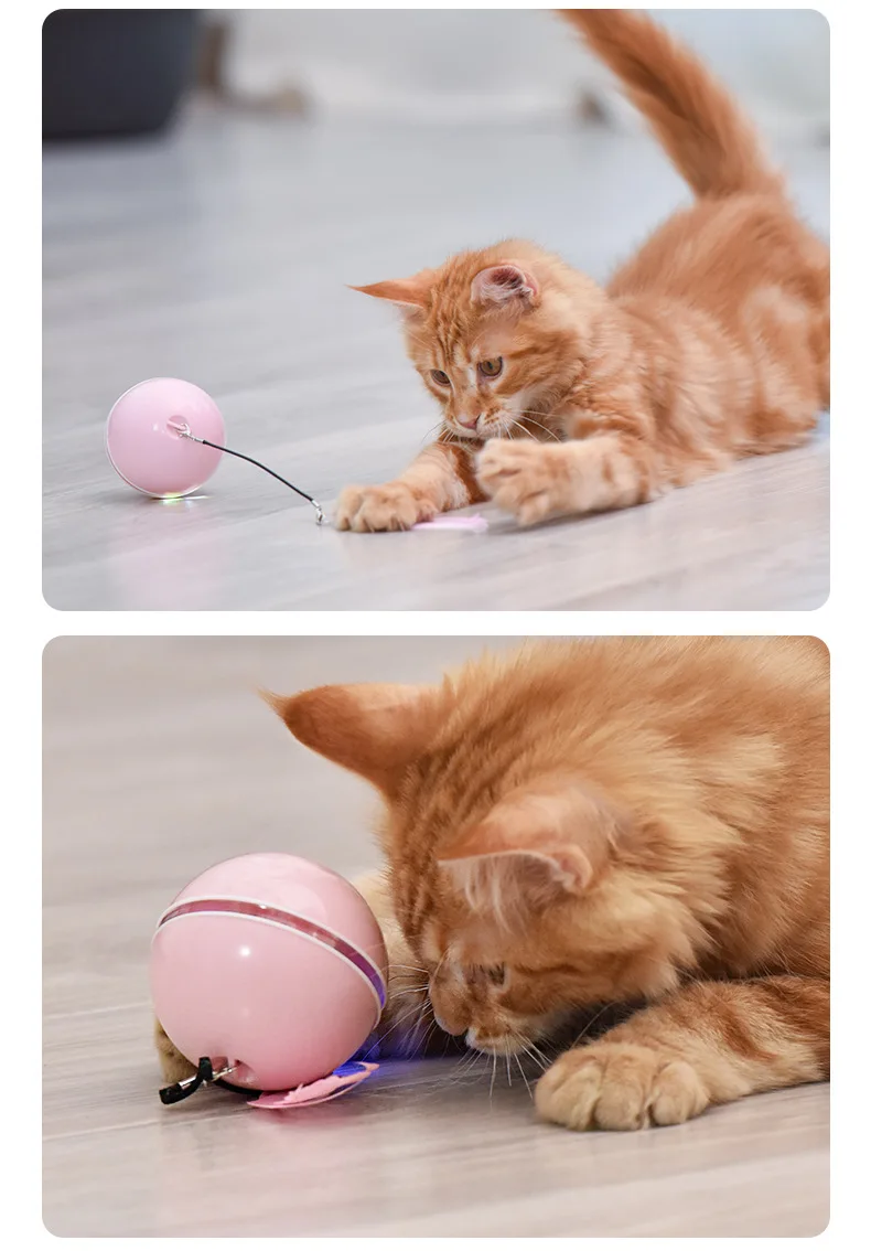 Olygaly Cat Balls Toy Battery/USB Charging Self Rolling Ball with Bells Feather Balls Toy for Cats of Various Weights and Ages 