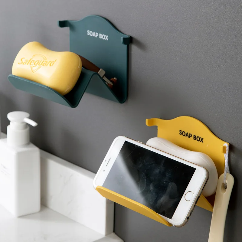 

1/3pcs Simple Style Plastic Drain Soap Tray Punch-free Soap Box Bathroom Organizer Storage Box Home Wall-mounted Container