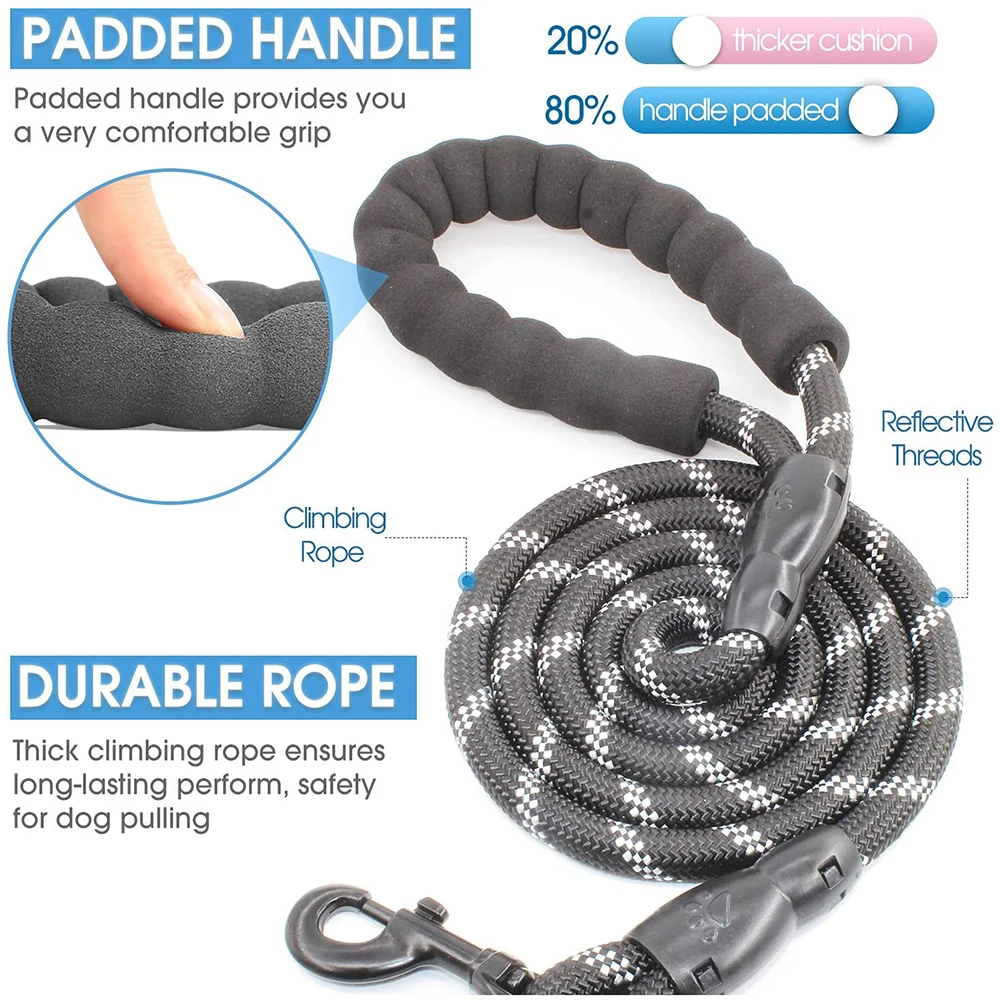 CenKinfo Strong Dog Leash ,Comfortable Padded Handle and Highly Reflective Threads Dog Accessories Puppy Supplies