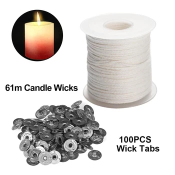 

Behogar 1 Roll Cotton Candle Wick Core + 100PCS Metal Candle Wick Sustainer Tabs for DIY Soy Paraffin Beeswax Candle Making