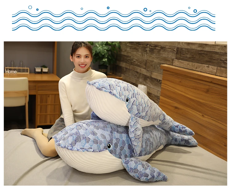 50cm-150cm big size whale plush toy pillow stuffed soft animals doll whale throw pillow cushion kids toys birthday gift