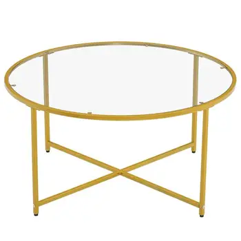 

[90 x 90 x 45]cm Simple Cross Foot Single Layer Round Edge Table 90 Round Gold