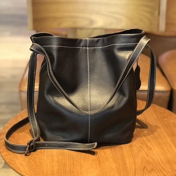 

Ellacey Original Fashion Shoulder Bag Genuine Leather Bucket Bag Handmade Cow Leather Handbag Soft Real Leather Crossbody Bag