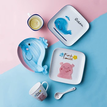 

Ceramic Children's Creative Dishes Set Childlike and Cute Home Kitchen Porcelain Plate Bowl Pig Animal China Tableware