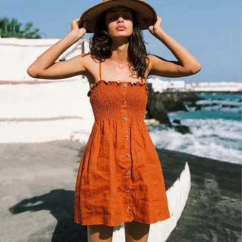 

Europe and America WOMEN'S Dress Spring New Style Sexy Camisole Bandage Cloth Black Fungus Wrap-around Button A- line Dress