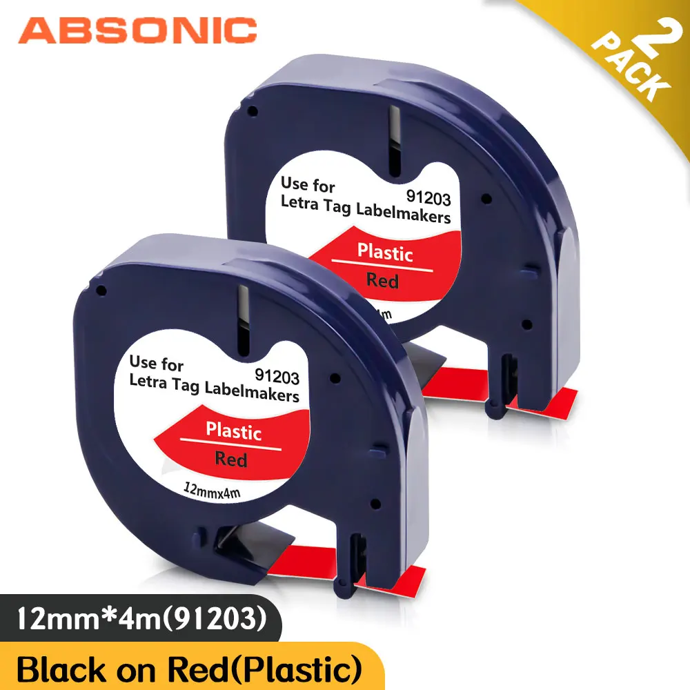 Absonic 91203 91223 12mm 라벨링 테이프 교체 Dymo Letratag 91333 검정색 프린터 리본 LT 라벨 제조업체 QX50 LT-100H