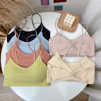 

Girls Camis Top with Separated Bra Woman Wireless Crossed Back Bra Tank Tops Intimates Female Summer Real Photos