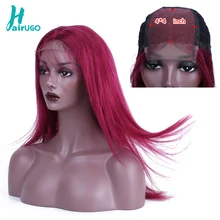 HairUGo, перуанские прямые волосы, 4*4, шнуровка, парик, жук, Омбре, человеческие волосы, парики для женщин, Remy, предварительно выщипанные, натуральные волосы