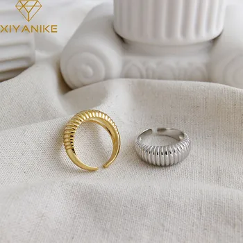 

XIYANIKE 925 Sterling Silver Party Rings for Women France Simple Gold Plated Wave Pattern Creative Design Bride Jewelry Gifts