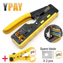 Ypay alicate conector multiuso rj45, ferramentas de rede rj 45 com pressionador e descascador de cabo tongs rg45 lan
