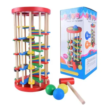 

Colorful Wooden Kid Educational Pounding Toy For Knocking The Ball Off The Ladder With Mallet For Boys For Babys Non-Toxic