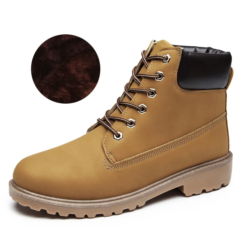 Yellow With Fur Ботильоны для женщин; Новинка года; брендовые зимние ботинки; модные теплые зимние ботинки; женская однотонная обувь на квадратном каблуке; женская обувь; большие размеры 36-41 - Цвет: Yellow With Fur